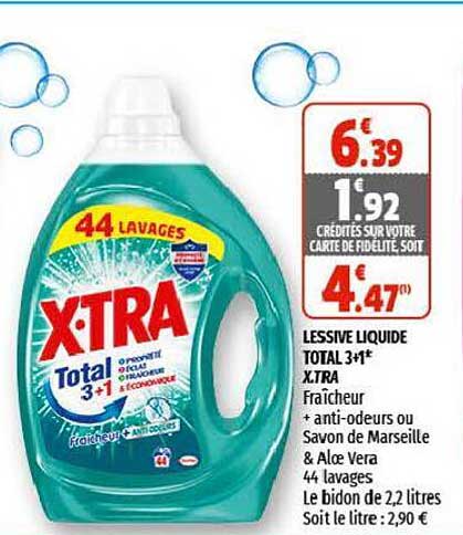Promo Lessive liquide Total 4+1 X.TRA 47 lavages chez Coccimarket