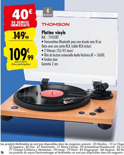 Thomson TT450BT - Platine vinyle avec bluetooth - Bois
