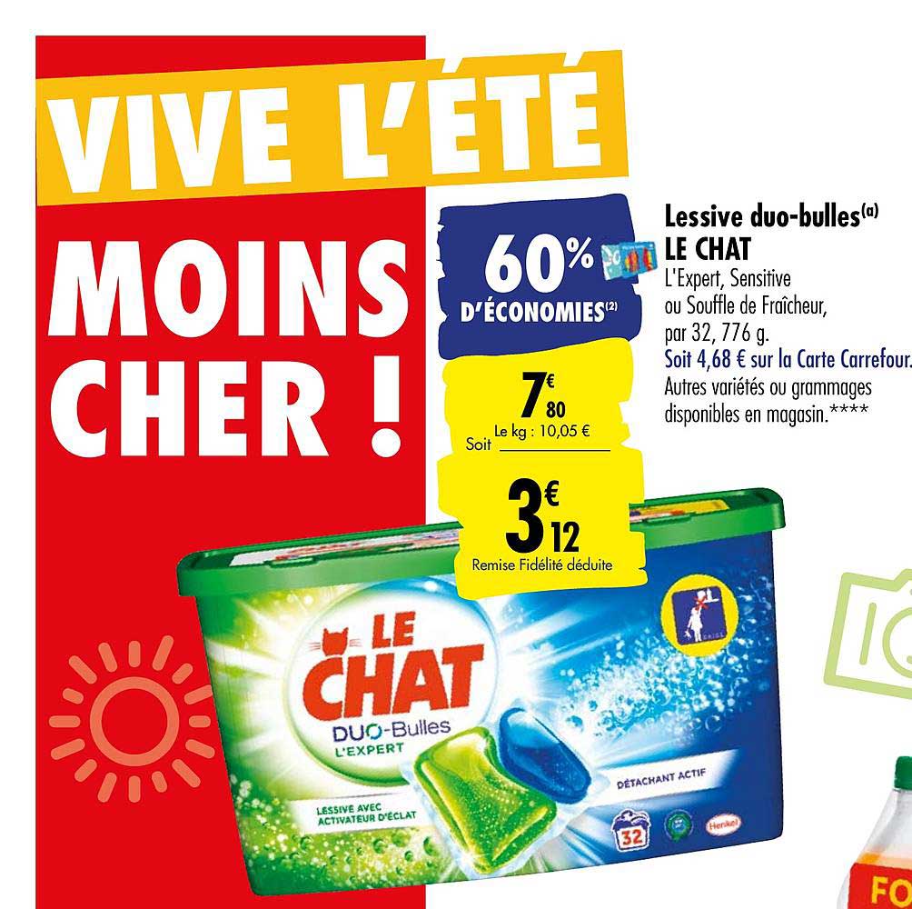 Promo Lessive capsules Trio Bulles LE CHAT chez Carrefour