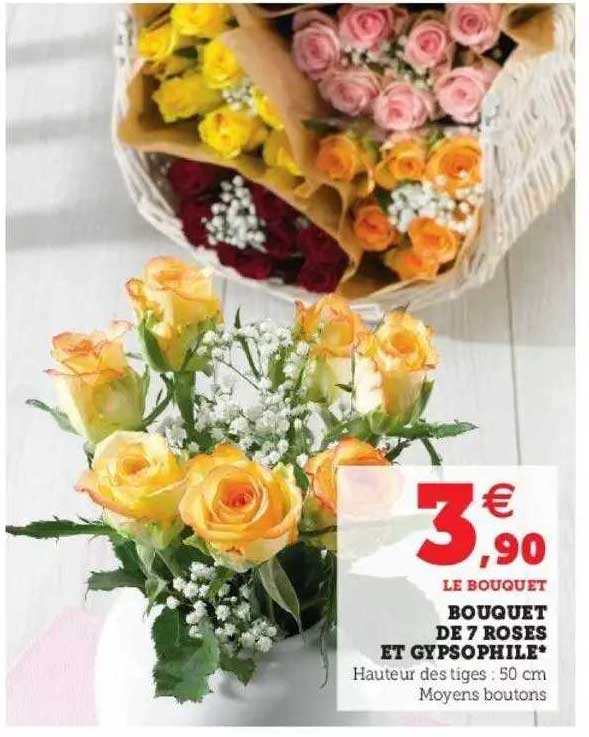 Bouquet de Roses et Gypsophile artificielles 7 têtes H24cm Crème Crè couleur 