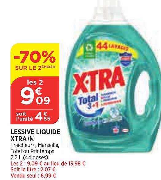 Lessive Liquide Total Blanc & Couleurs X-TRA : le bidon de 2,835L à Prix  Carrefour