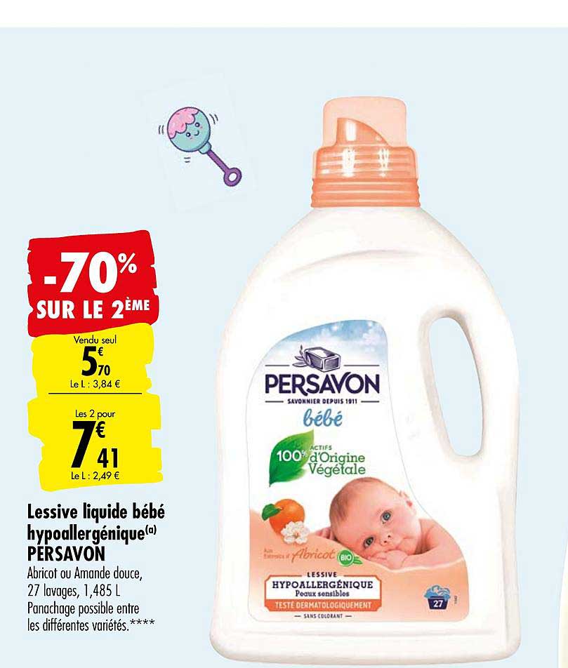 Promo Lessive Liquide Bébé Hypoallergénique Persavon -70% Sur Le