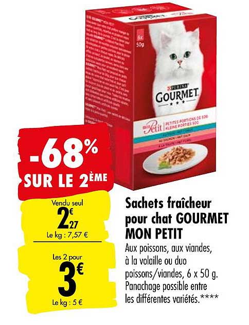 Offre Sachets Fraicheur Pour Chat Gourmet Mon Petit 68 Sur Le 2eme Chez Carrefour