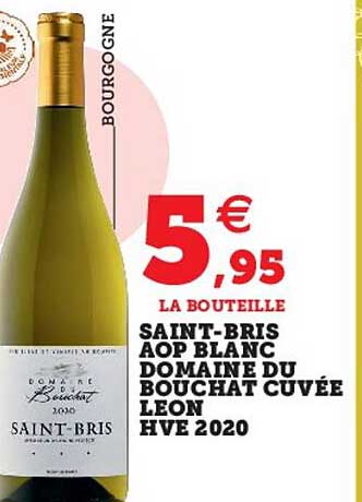 Super U Saint-bris Aop Blanc Domaine Du Bouchat Cuvée Léon Hve 2020