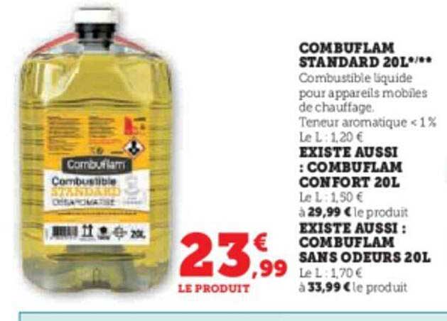 Promo Combustible Combuflam Standard 20 L, Combustible Combuflam Sans Odeur  20 L chez Hyper U