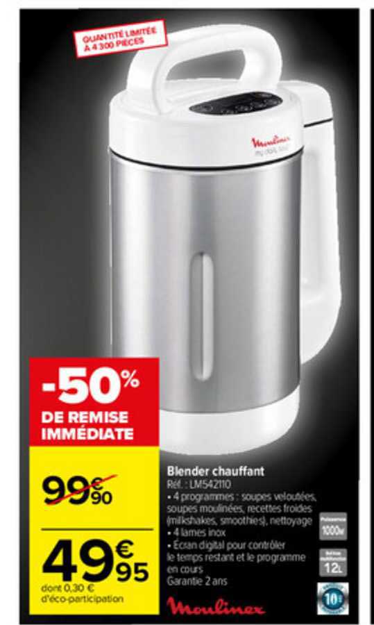 Promo Blender Chauffant Soup&co Moulinex chez Carrefour