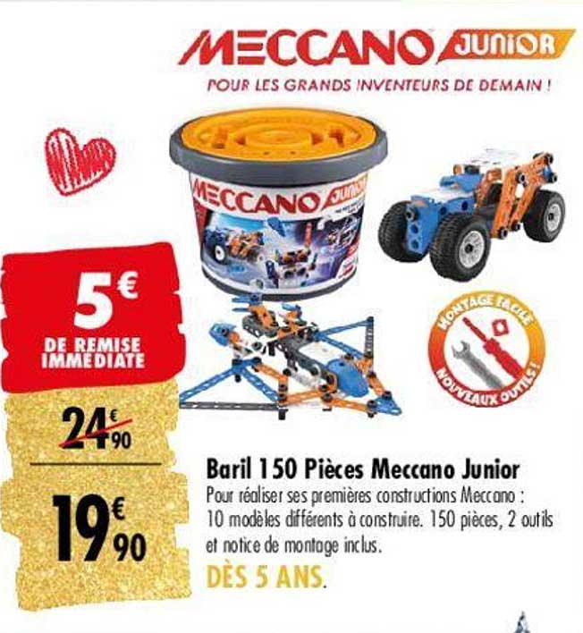 Promo Meccano baril 150 pièces meccano junior chez Carrefour