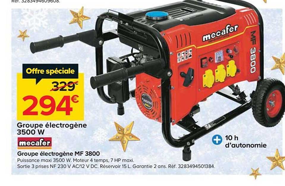 Groupe électrogène Mecafer MF 3500 - 2800 W, Autonomie 10,5h - Technologie AVR, 3 Prises 230V - Avec Roues Et Poignée