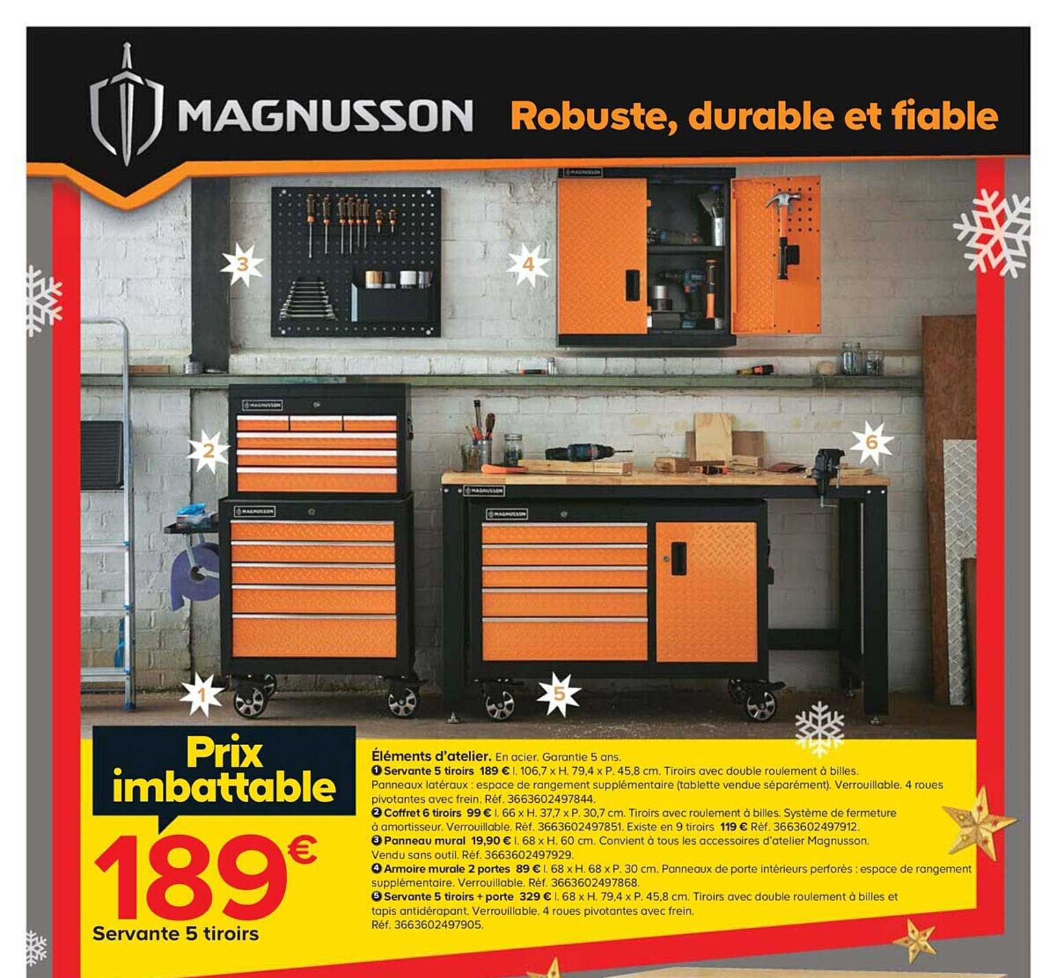 Servante d'atelier verrouillable 5 tiroirs Magnusson