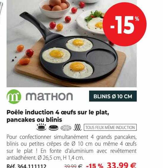 Poêle à 4 Compartiments Briebe - Pour œufs, Crêpes, Burgers - Antiadhésif Granite Stone, Induction Compatible