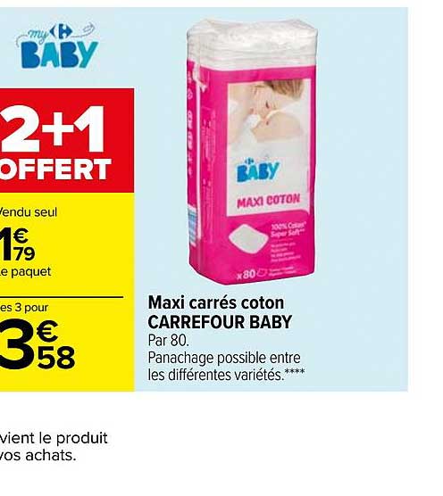 Offre Maxi Carres Coton Carrefour Baby 2 1 Offert Chez Carrefour