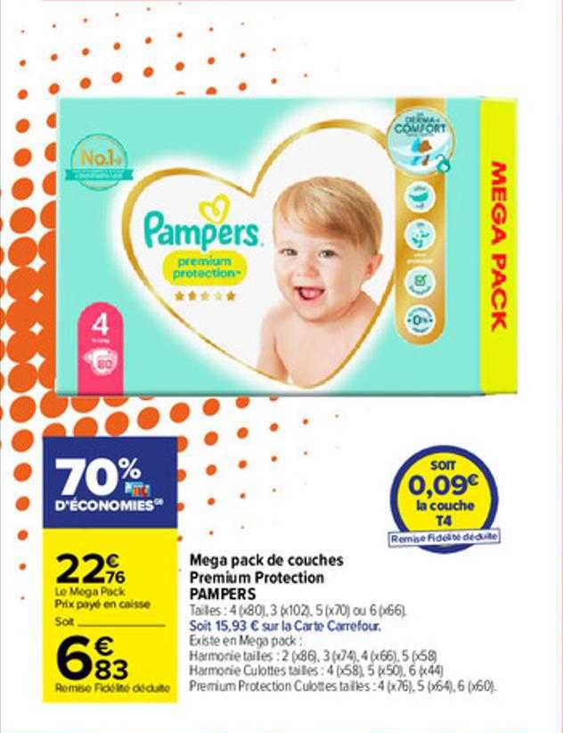 Promo Méga Pack De Couche Premium Protection Pampers Chez Carrefour