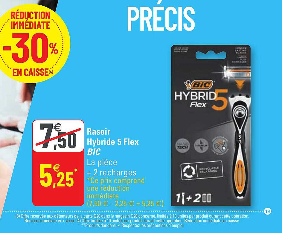 Promo Rasoir Hybride 5 Flex Bic chez G20 - iCatalogue.fr