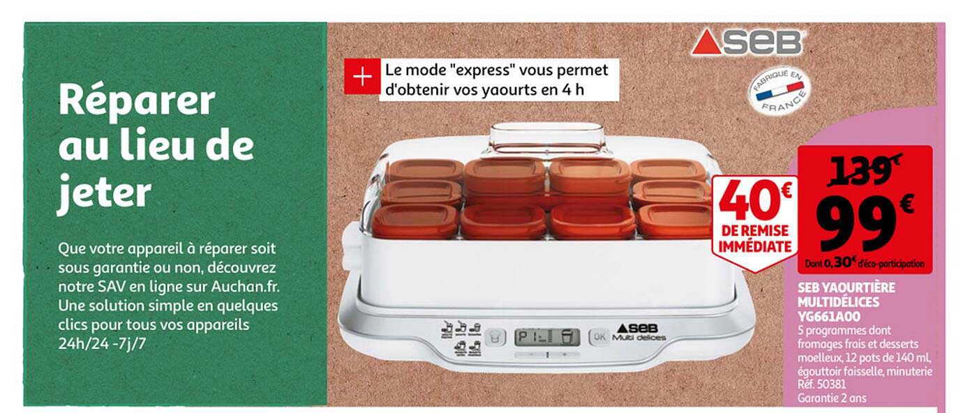 Promo Seb Yaourtière Multidelices YG661A00 chez Auchan