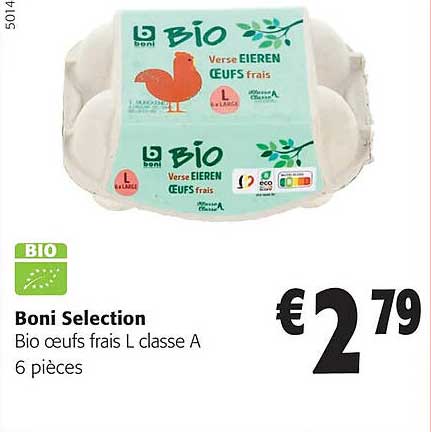 Promo Boni Selection Bio œufs Frais L Classe A chez Colruyt - iCatalogue.fr