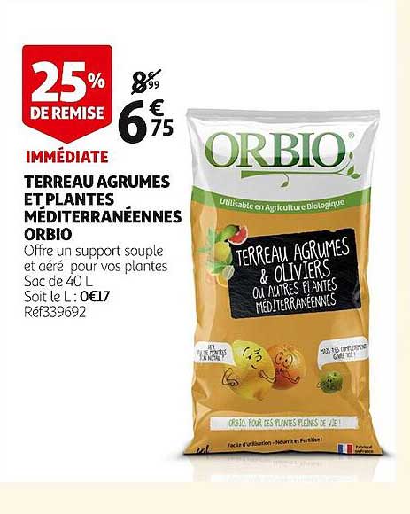 Terreau Agrumes Et Plantes Méditerranéennes Vilmorin 20L - Terreau Biologique Enrichi Mycorhizes Et Biochar | Pour Pot Et Pleine Terre