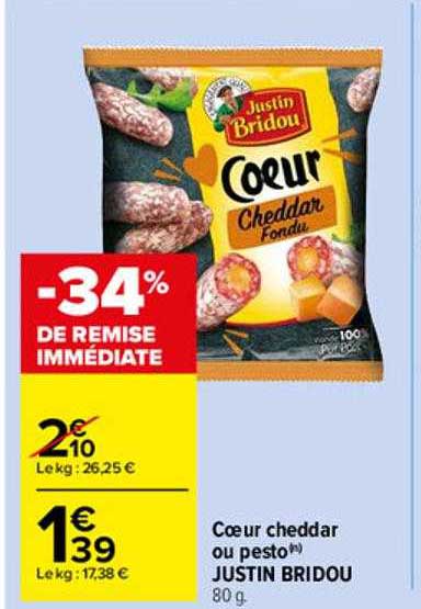 Carrefour Market Cœur Cheddar Ou Pesto Justin Bridou -34% De Remise Immédiate