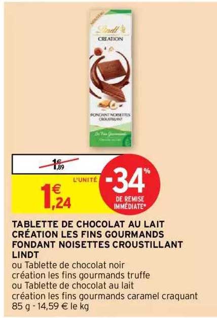 Promo TABLETTE DE CHOCOLAT CRÉATION CARAMEL LINDT chez Intermarché Hyper
