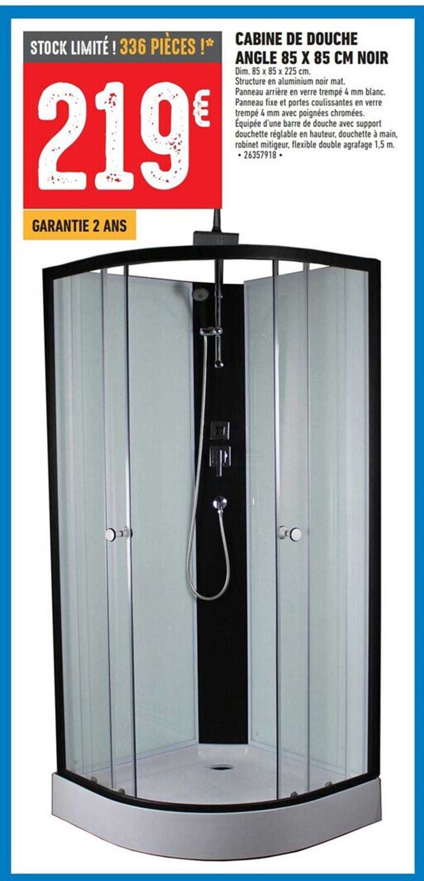 Promo Cabine De Douche Angle 85 X 85 Cm Noir chez Brico Cash