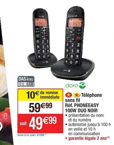 Promo Téléphone Sans Fil Doro Phoneeasy 100w Duo Noir chez Cora 