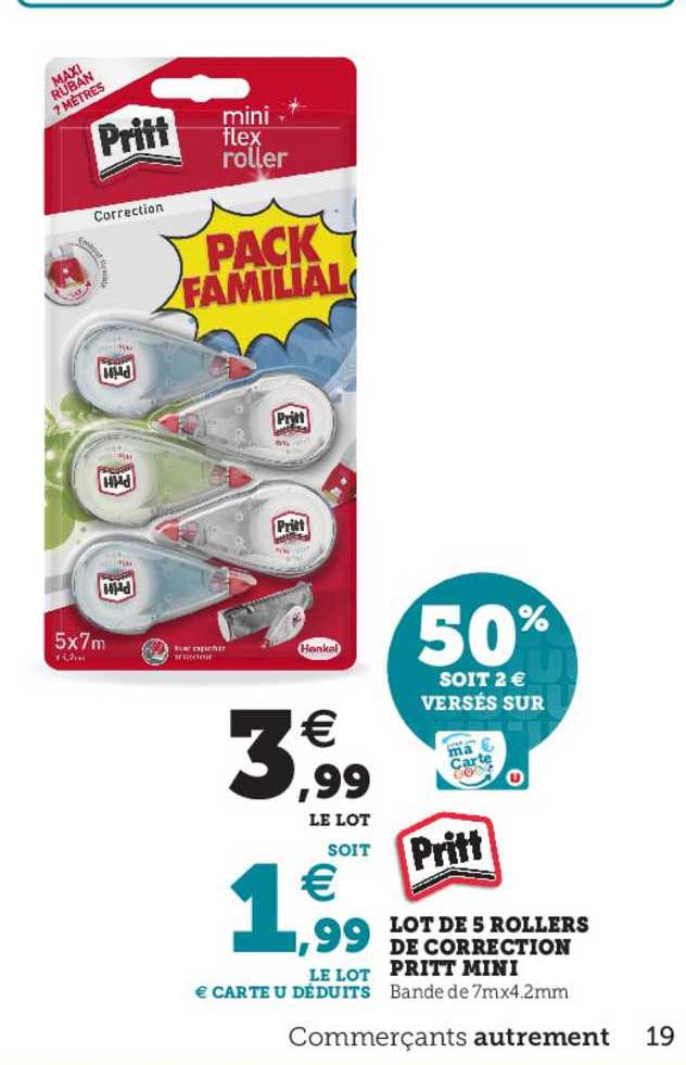 Lot De 5 Rollers Correction Pritt Compact Flex - 6mm X 10m - Correction Précise Et Rapide