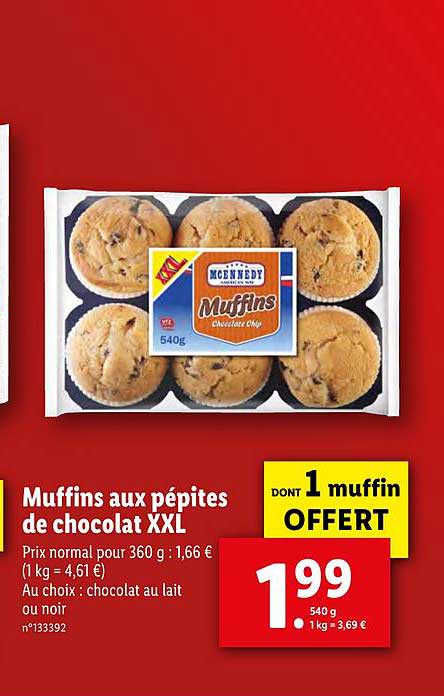 Chocolat Aux Pépites Mcennedy Muffins De Promo Xxl chez Lidl