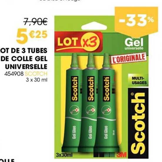 Lot 3 tubes de colle gel universelle - Scotch® - 3 x 30 ml