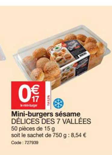 Promocash Mini Burgers Sésame Délices Des 7 Vallées