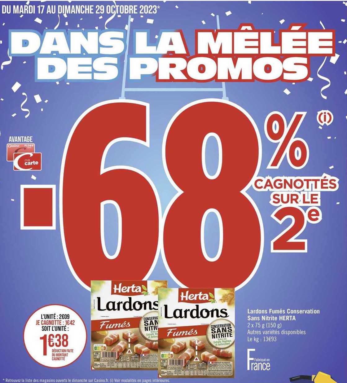 Promo Lardons Fumés Conservation Sans Nitrite Herta chez Géant Casino