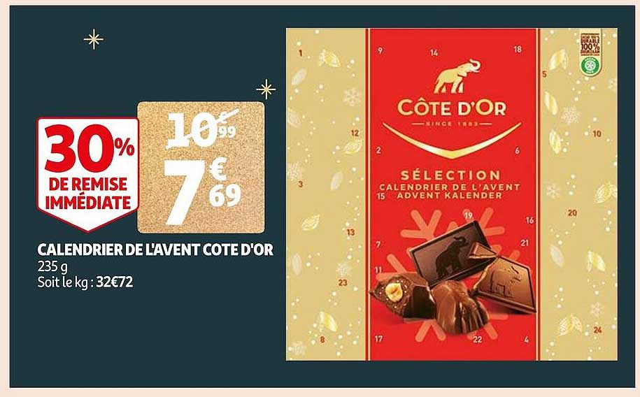 Promo Calendrier De L'avent Cote D'or chez Auchan iCatalogue.fr