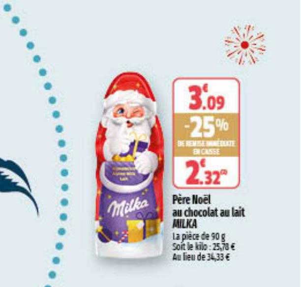 Promo Père Noël Au Chocolat Au Lait Milka chez Coccinelle Supermarché