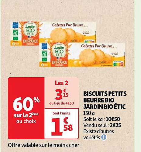 Promo Biscuits Petits Beurre Bio Jardin Bio tic Chez Auchan 