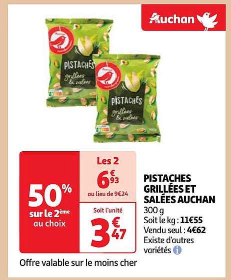 Pistaches grillées non salées - Auchan - 200 g