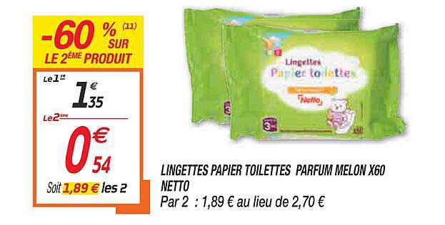 Lingettes papier toilette parfum melon x60