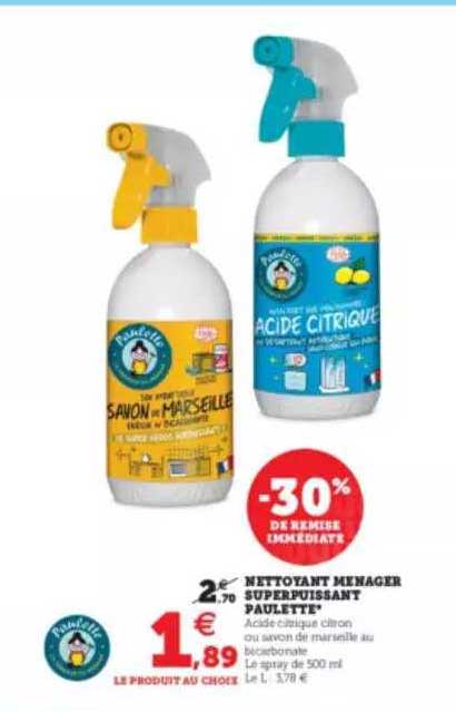 Spray acide citrique PAULETTE : le spray de 500 mL à Prix Carrefour