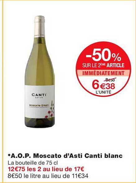 Promo VIN D'ITALIE Canti Moscato d'Asti Blanc chez Auchan