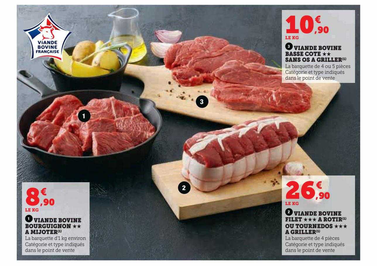 Promo Viande Bovine Bourguignon** à Mijoter, Viande Bovine Filet*** à Rôtir Ou Tournedos*** à