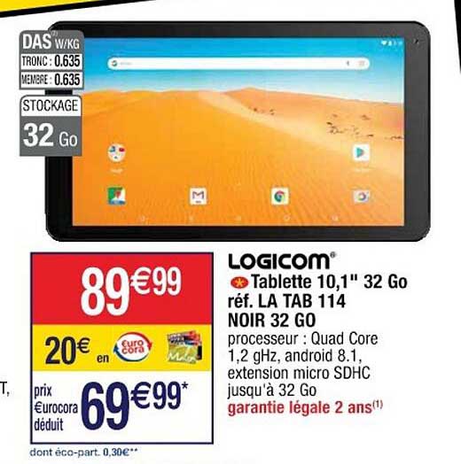 Tablette tactile 114 - 32Go noir LOGICOM : la tablette à Prix Carrefour