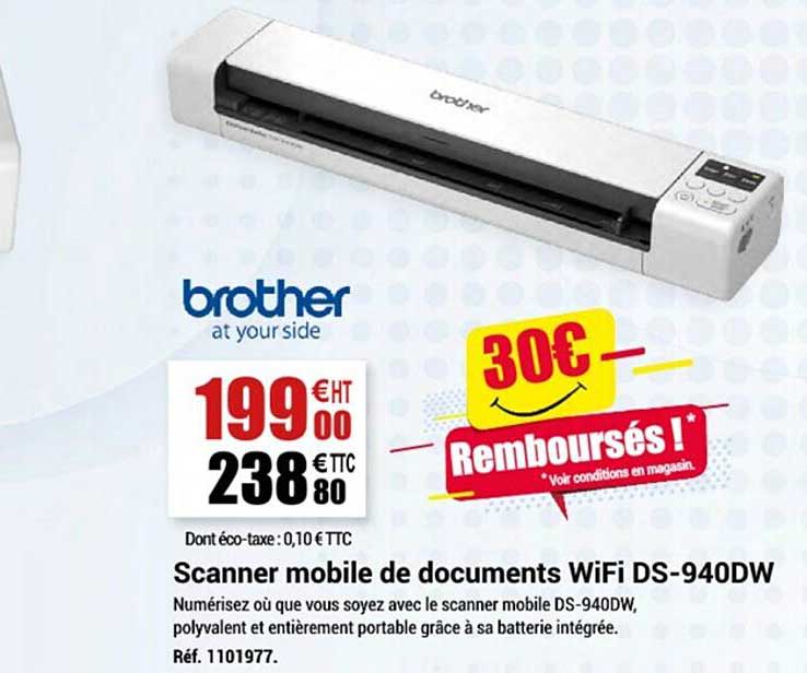 Offre Scanner Mobile De Documents Wifi Ds-940dw Brother chez Office Depot