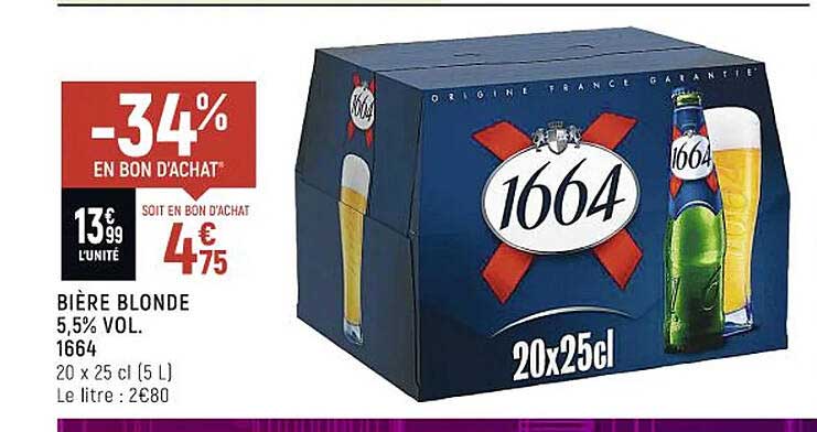 Promo Bière Blonde 5,5% Vol. 1664 Chez Casino Shop - ICatalogue.fr