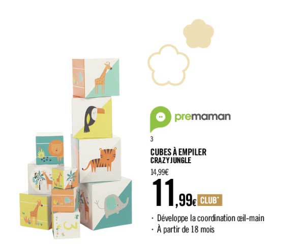 Offre Cubes A Empiler Crazy Jungle Premaman Chez Orchestra