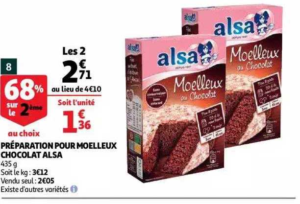 Offre Preparation Pour Moelleux Chocolat Alsa Chez Auchan