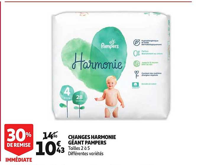 Promo Changes Harmonie Géant Pampers 30 De Remise Immédiate chez