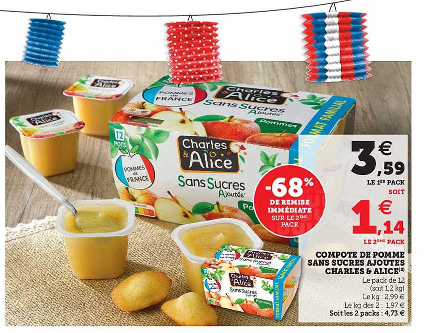 Promo Compote De Pomme Sans Sucres Ajouté Charles & Alice chez Hyper U