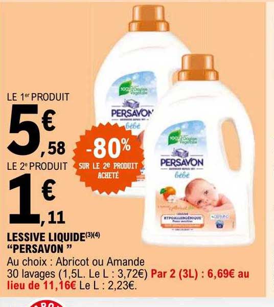 Promo Lessive Liquide Bébé Hypoallergénique Persavon -70% Sur Le
