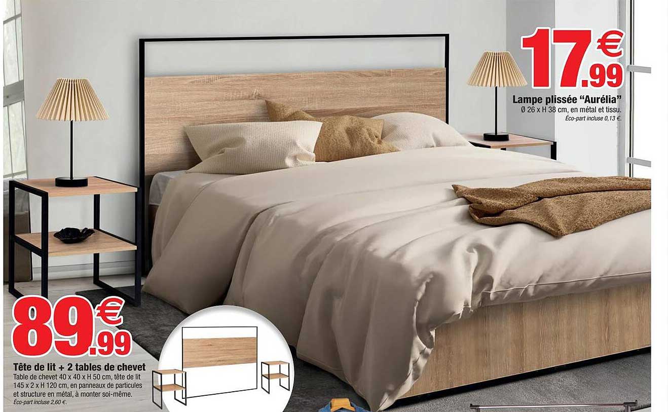 Pack Chambre Double : Tête De Lit + 2 Tables De Chevet 3 Tiroirs - Design Scandinave - Finition Cambria/Graphite