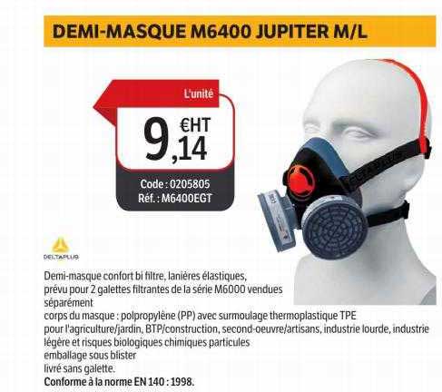 Demi-masque bi filtre confort en PP - M6400 JUPITER - DELTA