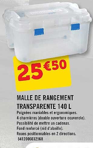 Lot De 2 Malles De Rangement Totem 140L - Ouverture Double, Fond Renforcé, Poignées, Système Cadenassable