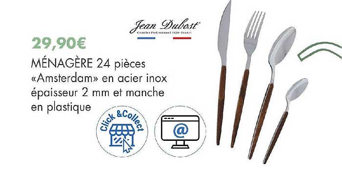 Ménagère 24 Pièces Jean Dubost - Couverts Slim Acier Inoxydable - Argenté - 24x5x16 Cm