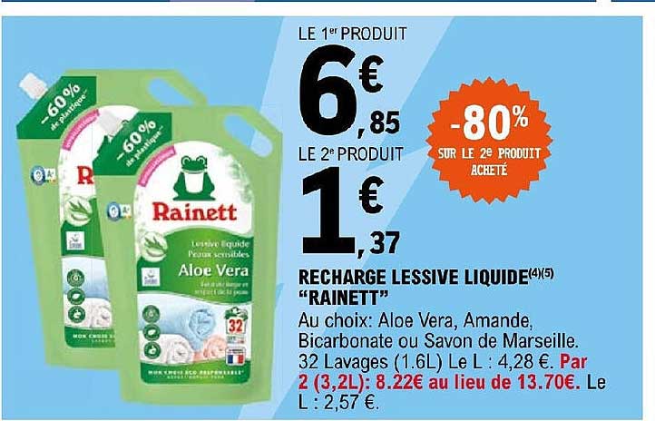 RAINETT Rainett lessive liquide ecolabel savon de marseille 1.6l - recharge  32 lavages 